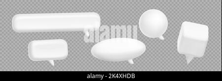 Vide blanc 3D bulles de discours différentes formes pour le texte, le message de chat, le dialogue, les commentaires, les guillemets. Boîtes de dialogue vierges isolées sur fond transparent, illustration vectorielle Illustration de Vecteur