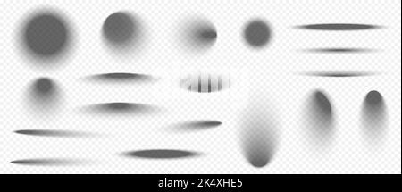 Cercle et ombres portées ovales isolées sur un arrière-plan transparent. Vecteur ensemble réaliste de dégradés d'ellipses grises, effets des ombres rondes avec bords doux sur la surface Illustration de Vecteur