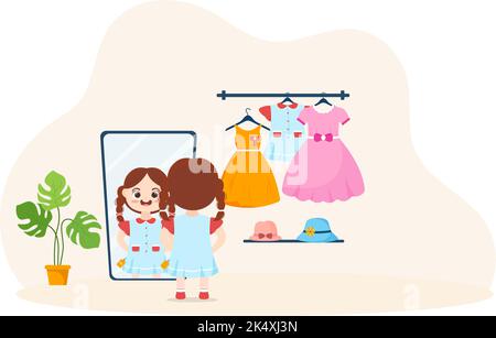 Modèle de bâtiment de magasin pour enfants dessin main dessin dessin dessin animé dessin animé dessin animé Illustration de style plat avec équipement pour enfants tel que les vêtements ou jouets pour le shopping concept Illustration de Vecteur
