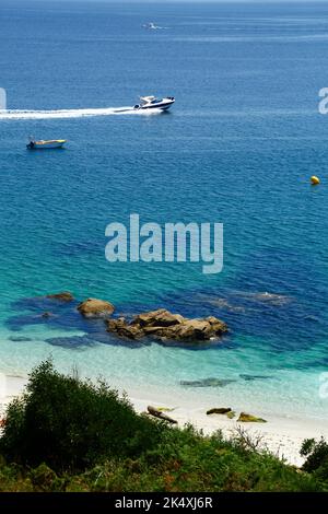 La plage Playa de Nuestra Señora / Praia de Nuestra Senora, Illa de Faro ou Montefaro, Îles Cies, Galice, nord-ouest de l'Espagne. Banque D'Images