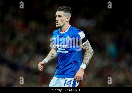 Liverpool, Royaume-Uni. 04th octobre 2022. Ryan Kent, de Rangers, regarde. UEFA Champions League, Group A match, Liverpool v Rangers au stade Anfield de Liverpool le mardi 4th octobre 2022. Cette image ne peut être utilisée qu'à des fins éditoriales. Utilisation éditoriale uniquement, licence requise pour une utilisation commerciale. Aucune utilisation dans les Paris, les jeux ou les publications d'un seul club/ligue/joueur. photo par Chris Stading/Andrew Orchard sports Photography/Alamy Live News crédit: Andrew Orchard sports Photography/Alamy Live News Banque D'Images