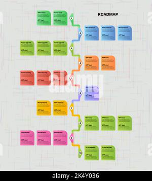 Feuille de route avec espace de copie coloré sur fond clair. Modèle de calendrier graphique vertical pour la présentation commerciale. Illustration vectorielle. Illustration de Vecteur