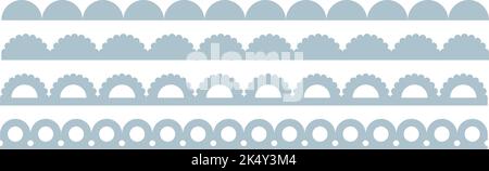 Jeu de contours de pinceau sans couture à bords festonnés. Bordure festonnée simple. Silhouette des lacets en tissu. Répéter l'adorable décoration vintage à volants. Rubans de texture Illustration de Vecteur