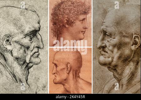 Quelques dessins représentant des gens ordinaires, par le brillant peintre, sculpteur et scientifique, Leonardo Da Vinci. (3) Banque D'Images