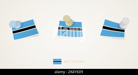Drapeau punaisé du Botswana de différentes formes avec coins torsadés. Vue de dessus des punaises vectorielles. Drapeau défini. Illustration de Vecteur