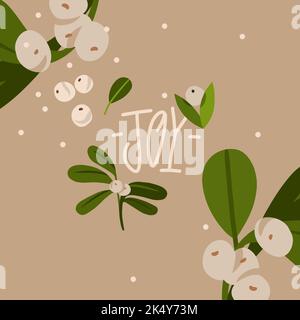 Graphique abstrait vectoriel dessiné à la main Merry Christmas and Happy New Year clipart illustrations carte de voeux avec fleurs et feuilles.Merry Christmas mignon Illustration de Vecteur