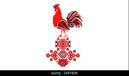Bien brodée comme le vieux motif ethnique de point de croix fait main Ukraine. Déco serviette ukrainienne, rushnyk appelé, vecteur. Illustration de Vecteur