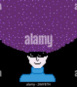 Pixel art de la réalité virtuelle, élément concept cosmos face. Intelligence artificielle. Tête avec verres noirs avec flux de la tête, méditation. Conce Illustration de Vecteur