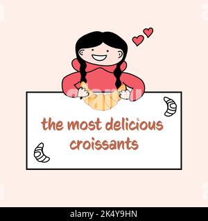 bonne fille mangeant le croissant le plus délicieux Illustration de Vecteur