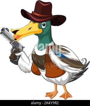 Illustration du costume de cowboy portant un canard de dessin animé Illustration de Vecteur