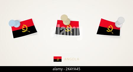 Drapeau de l'Angola épinglé de différentes formes avec des coins torsadés. Vue de dessus des punaises vectorielles. Drapeau défini. Illustration de Vecteur