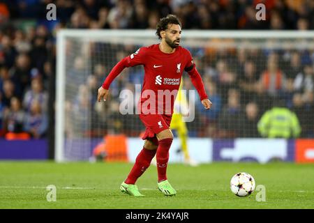 Liverpool, Royaume-Uni. 04th octobre 2022. Mohamed Salah de Liverpool en action. UEFA Champions League, Group A match, Liverpool v Rangers au stade Anfield de Liverpool le mardi 4th octobre 2022. Cette image ne peut être utilisée qu'à des fins éditoriales. Utilisation éditoriale uniquement, licence requise pour une utilisation commerciale. Aucune utilisation dans les Paris, les jeux ou les publications d'un seul club/ligue/joueur. photo par Chris Stading/Andrew Orchard sports Photography/Alamy Live News crédit: Andrew Orchard sports Photography/Alamy Live News Banque D'Images