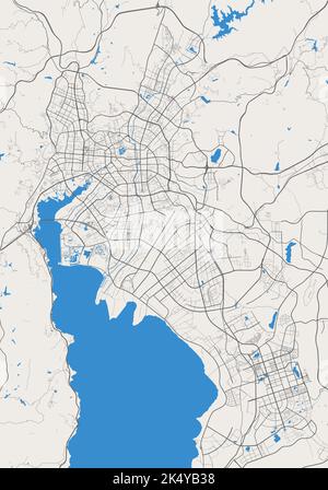 Carte Kunming. Carte détaillée du quartier administratif de la ville de Kunming. Panorama urbain. Illustration vectorielle libre de droits. Carte routière avec autoroutes, rivières. Illustration de Vecteur