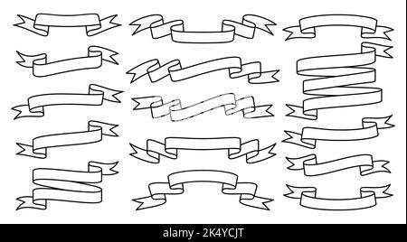 Ensemble de bannières linéaires pour ruban. Collection de rubans modernes et simples. Ruban vierge vintage graphique, modèle pour texte d'en-tête. Décoration d'en-tête ou de titre, cadre d'emblème. Élégante bande style rétro tourbillonnante Illustration de Vecteur