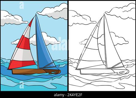 Voile coloriage page Illustration colorée Illustration de Vecteur