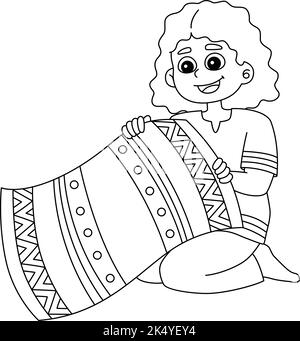 Kwanzaa Girl Holding Mkeka page de coloriage isolée Illustration de Vecteur