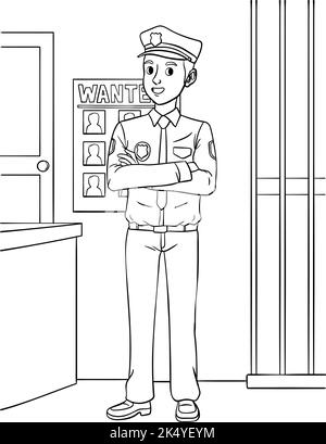 Page de coloriage de policier pour enfants Illustration de Vecteur