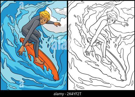 Surfer coloriage page Illustration colorée Illustration de Vecteur