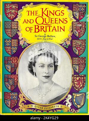 1953 , juin , Londres , GRANDE-BRETAGNE : le jour du couronnement de la reine ELIZABETH II d'ANGLETERRE ( 1926 - 2022 ) a vu la publication de nombreux livrets d'illustration avec l'histoire de tous les dirigeants du Royaume-Uni énumérés dès le début : LES ROIS ET LES REINES DE GRANDE-BRETAGNE par Sir George Bellew ( Garter Roi d'armes ). Illustrateur inconnu . - HERALDRY - ARALTICA - REGINA - RE - REALI - ROYALTIES - nobili - nobiltà inglese - noblesse - GRAND BRETAGNA - INGHILTERRA - WINDSOR - Maison de Saxe-Coburg-Gotha - COURONNEMENT - INCORONAZIONE - FAMILLE ROYALE - FAMIGLIA REALE - couverture - livre - libro - coperti Banque D'Images