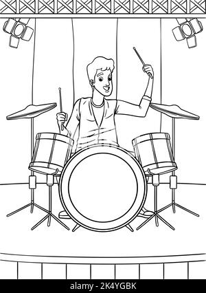 Page de coloration du batteur pour enfants Illustration de Vecteur