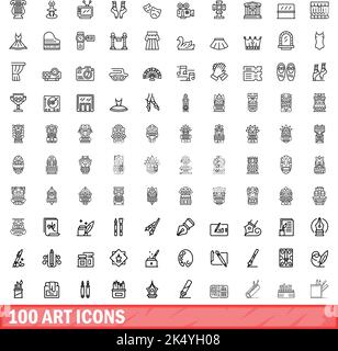 jeu de 100 icônes art.Illustration de 100 icônes art ensemble de vecteurs isolés sur fond blanc Illustration de Vecteur