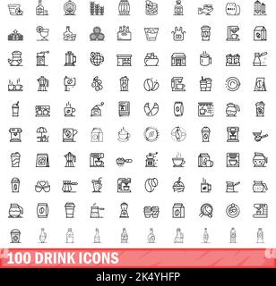 ensemble de 100 icônes de boisson. Illustration de 100 icônes de boisson ensemble de vecteur isolé sur fond blanc Illustration de Vecteur