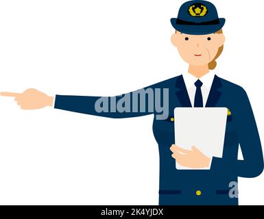 Une femme de police se pose, pointant avec un presse-papiers Illustration de Vecteur