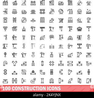 ensemble de 100 icônes de construction. Illustration de 100 icônes de construction ensemble de vecteurs isolé sur fond blanc Illustration de Vecteur
