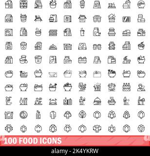 ensemble de 100 icônes alimentaires. Illustration de 100 icônes alimentaires ensemble de vecteurs isolé sur fond blanc Illustration de Vecteur