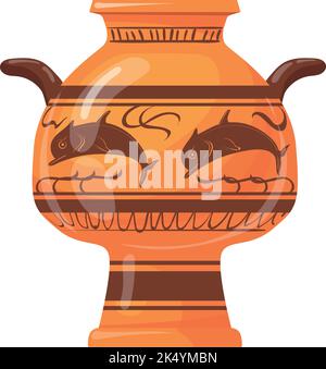 Vase antique d'argile grecque. Poterie Empire romain isolée sur fond blanc Illustration de Vecteur