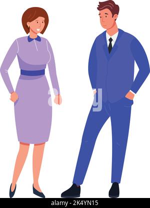 Homme et femme en vêtements formels. Collègues parlant. Jeune couple isolé sur fond blanc Illustration de Vecteur
