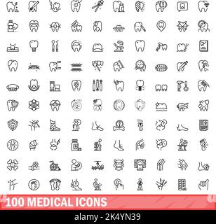 ensemble de 100 icônes médicales. Illustration de 100 icônes médicales ensemble de vecteurs isolé sur fond blanc Illustration de Vecteur