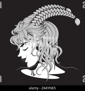 Abstract FANTASY Capricorne fille, signe de zodiaque avatar design. Illustration de Vecteur