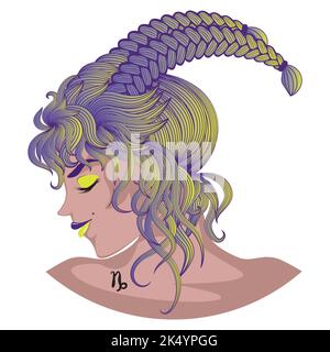 Abstract FANTASY Capricorne fille, signe de zodiaque avatar design. Illustration de Vecteur