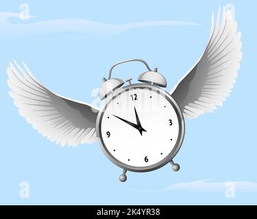 Time vole, un réveil volant avec des ailes Illustration de Vecteur