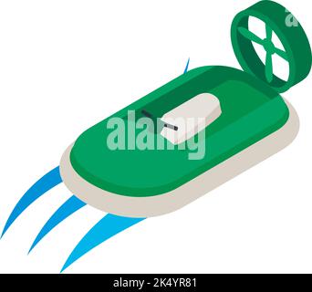 Placez le pointeur de la souris sur le vecteur isométrique de l'icône Nouvel aéroglisseur moderne vert sur l'icône de l'eau. Coussin d'air bateau, aéroglisseur, sport nautique Illustration de Vecteur