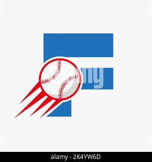 Concept du logo de base-ball de la lettre F initiale avec modèle vectoriel d'icône de base-ball mobile Illustration de Vecteur