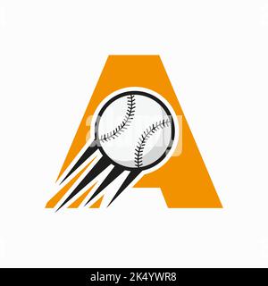 Lettre initiale Un concept de logo de Baseball avec modèle de vecteur d'icône de Baseball mobile Illustration de Vecteur