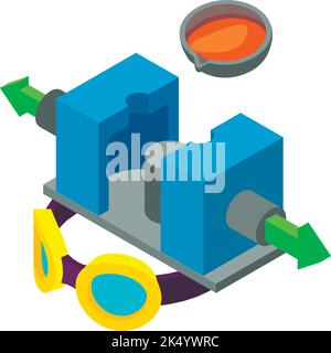 Vecteur isométrique d'icône d'équipement industriel. Coulage permanent, lunettes de protection. Industrie de l'acier, métallurgie, moulage continu Illustration de Vecteur