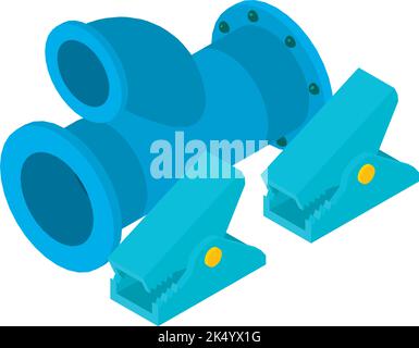 Vecteur isométrique d'icône d'outil professionnel. Icône deux colliers de soudure et pièce de tuyauterie. Équipement industriel, construction, fabrication Illustration de Vecteur