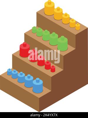 Montessori escalier jouet icône vecteur isométrique. Éducation sur le bois. Forme intelligente Illustration de Vecteur