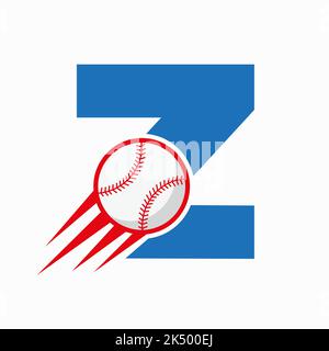 Concept du logo de base-ball de la lettre Z initiale avec modèle vectoriel d'icône de base-ball mobile Illustration de Vecteur