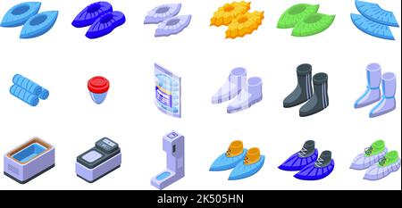 Les icônes de surchaussures définissent un vecteur isométrique. Protection des chaussures. Chaussures médicales Illustration de Vecteur