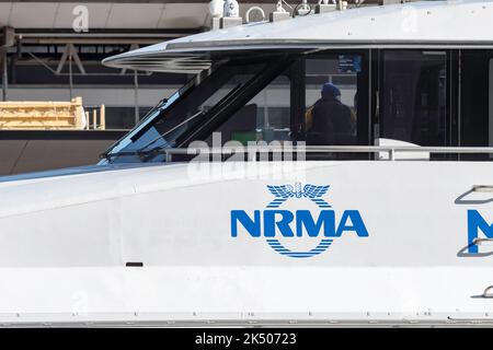 Un gros plan du pont de l'une des NRMA Manly Fast Ferries qui opèrent à partir de Circular Quay à Sydney, en Australie Banque D'Images