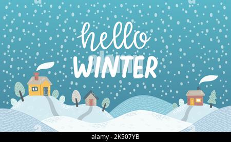 Fond vectoriel d'hiver motif plat bleu neige Illustration de Vecteur