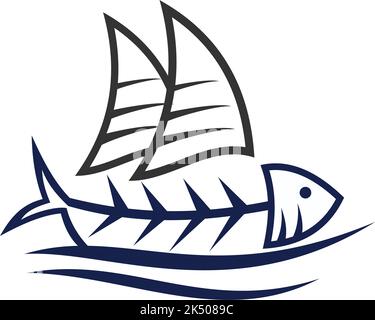 voilier Fish restaurant logo icône Illustration identité de marque Illustration de Vecteur