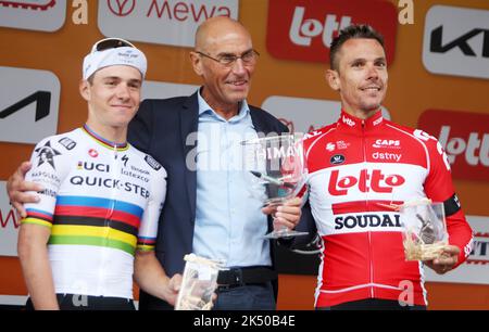 Remco Evenepoel, Jean Luc Van den Broucke et Philippe Gilbert de Belgique pendant la Binche - Chimay - Bindiche 2022, Memorial Frank Vandenbrouck course cycliste sur 4 octobre 2022 à Bindiche, Belgique - photo Laurent Lairys / DPPI Banque D'Images