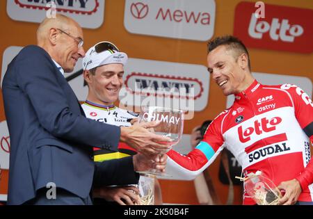 Remco Evenepoel, Jean Luc Van den Broucke et Philippe Gilbert de Belgique pendant la Binche - Chimay - Bindiche 2022, Memorial Frank Vandenbrouck course cycliste sur 4 octobre 2022 à Bindiche, Belgique - photo Laurent Lairys / DPPI Banque D'Images