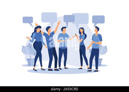 les hommes d'affaires discutent de réseaux sociaux, d'actualités, de réseaux sociaux, de chat, de dialogues, de bulles de discours vecteur plat de conception moderne illustration Illustration de Vecteur