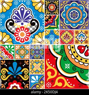 Carreaux traditionnels mexicains grande collection, motif sans couture vectoriel talavera, parfait pour les tapissères, les textiles ou les tissus Illustration de Vecteur